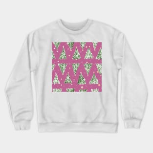 Holiday christmas tree over pink peony background Crewneck Sweatshirt